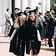 Students in graduation garments